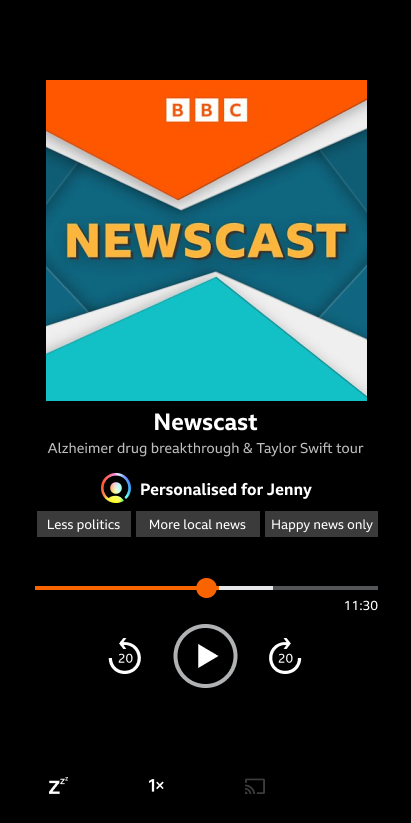 Newscast mobile player interface